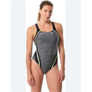 Speedo-high leg cut PowerFlex Eco Quantum Splice One‎ Piece Swimsuit Size 12 NWT